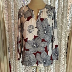Merona Red and Gray Floral Blouse